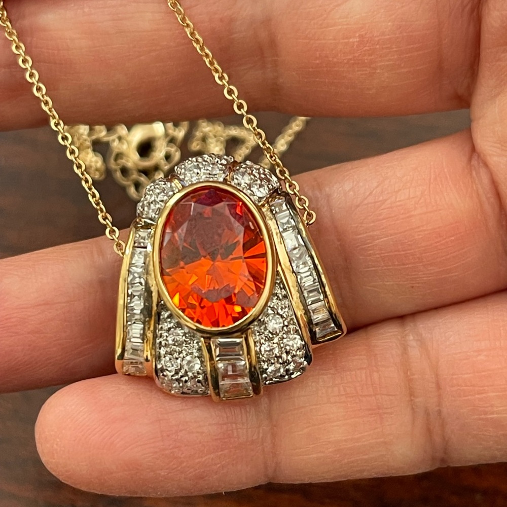 Fanta Orange Cz Solid Sterling Silver Pendant - image 4